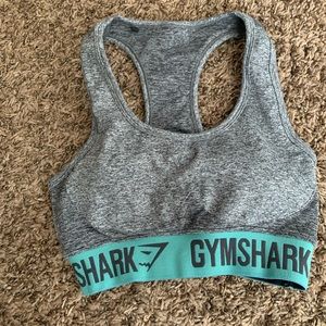 Gymshark grey flex sports bra with teal band